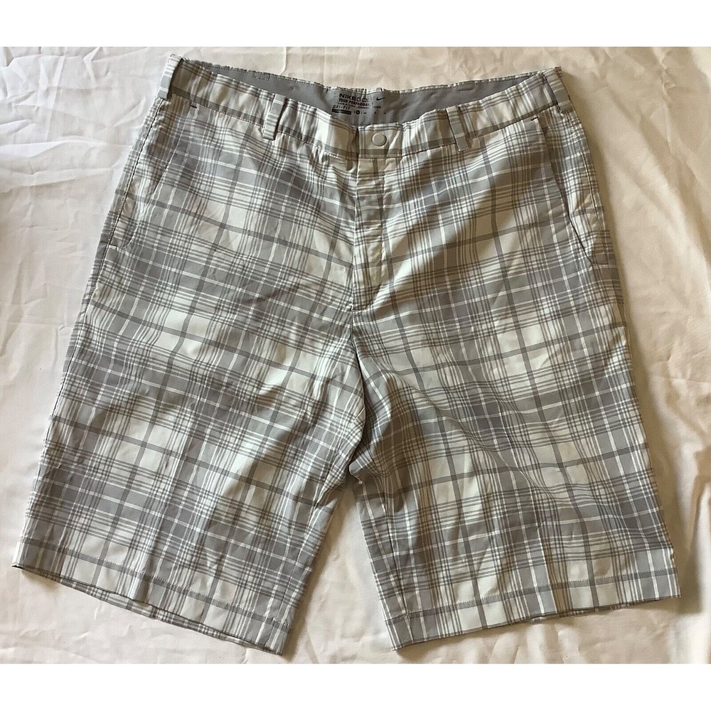 Nike Shorts Mens 36 Gray White Chino Plaid Lightweight Golfer Golf‎ Men